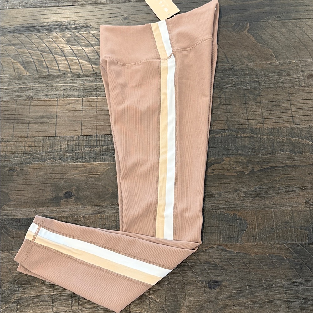 WILO The Label 2 Piece Sports Bra and Leggings Brown High Waist Stripe Ribbed S - Picture 6 of 16